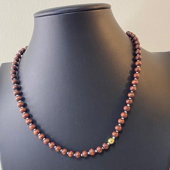 Jewelry - Brown Beaded Necklace with Gold Tone Accent